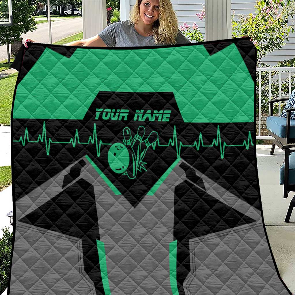 Personalized Bowling Heartbeat Team Quilt For Bowlers Green and Gray - Wonder Print Shop
