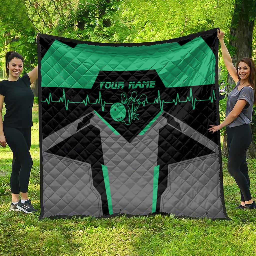 Personalized Bowling Heartbeat Team Quilt For Bowlers Green and Gray - Wonder Print Shop
