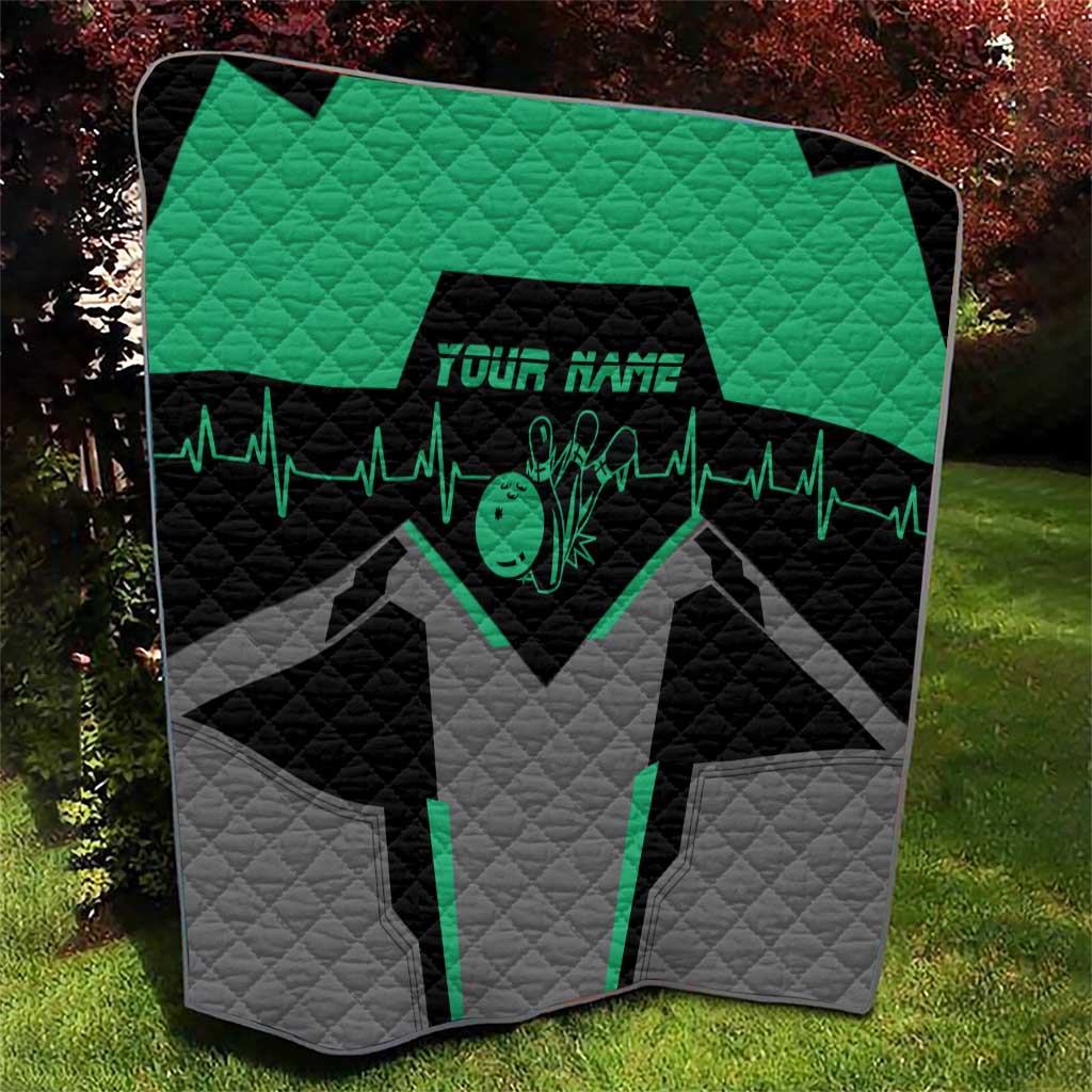 Personalized Bowling Heartbeat Team Quilt For Bowlers Green and Gray - Wonder Print Shop