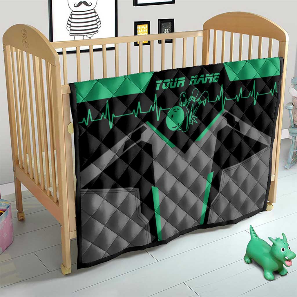Personalized Bowling Heartbeat Team Quilt For Bowlers Green and Gray - Wonder Print Shop