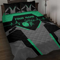 Personalized Bowling Heartbeat Team Quilt Bed Set For Bowlers Green and Gray - Wonder Print Shop