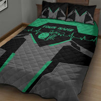 Personalized Bowling Heartbeat Team Quilt Bed Set For Bowlers Green and Gray - Wonder Print Shop