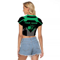Personalized Bowling Heartbeat Team Raglan Cropped T Shirt For Bowlers Green and Gray - Wonder Print Shop