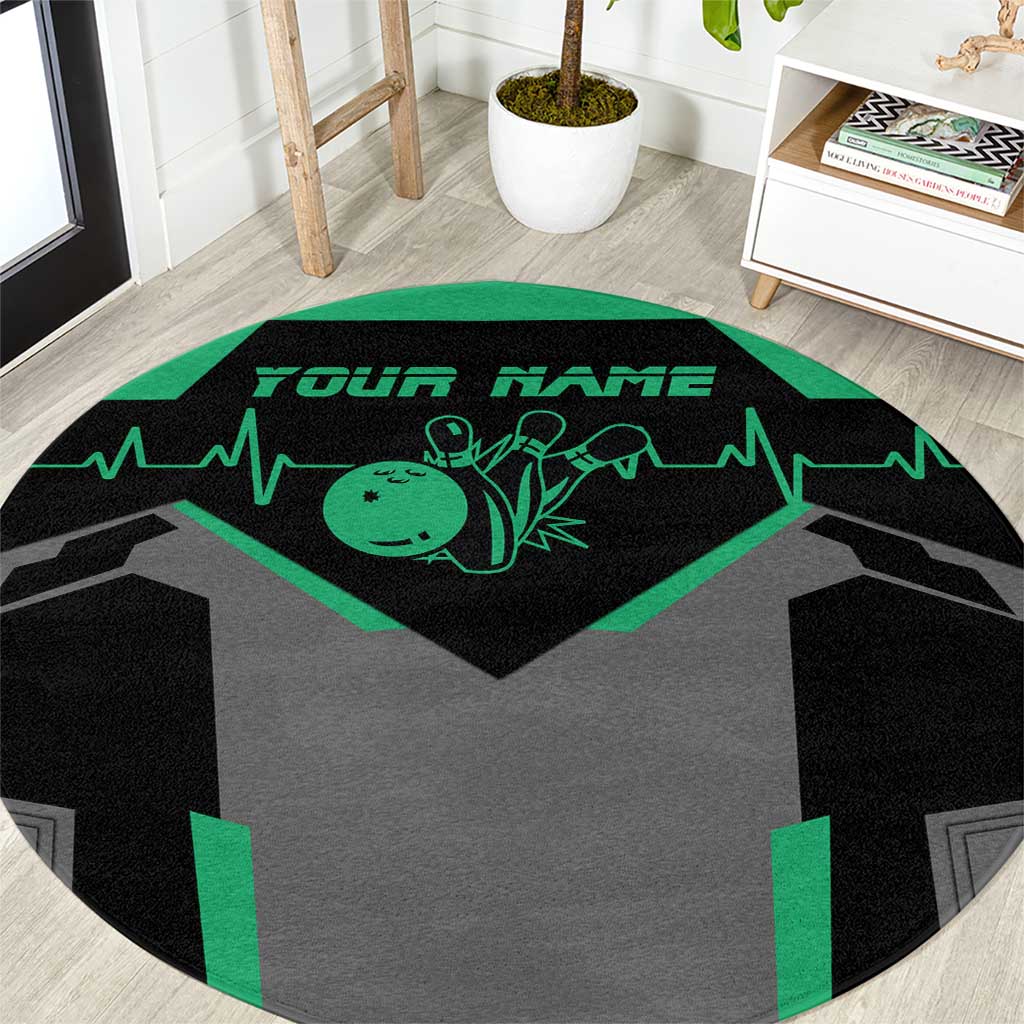Personalized Bowling Heartbeat Team Round Carpet For Bowlers Green and Gray - Wonder Print Shop