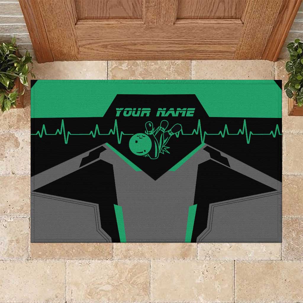 Personalized Bowling Heartbeat Team Rubber Doormat For Bowlers Green and Gray - Wonder Print Shop