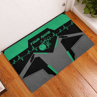 Personalized Bowling Heartbeat Team Rubber Doormat For Bowlers Green and Gray - Wonder Print Shop