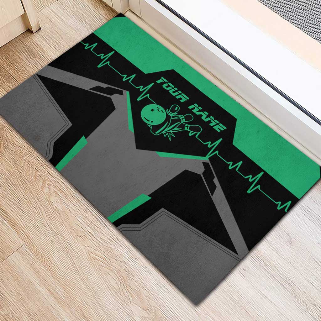 Personalized Bowling Heartbeat Team Rubber Doormat For Bowlers Green and Gray - Wonder Print Shop