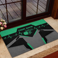 Personalized Bowling Heartbeat Team Rubber Doormat For Bowlers Green and Gray - Wonder Print Shop