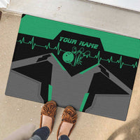 Personalized Bowling Heartbeat Team Rubber Doormat For Bowlers Green and Gray - Wonder Print Shop