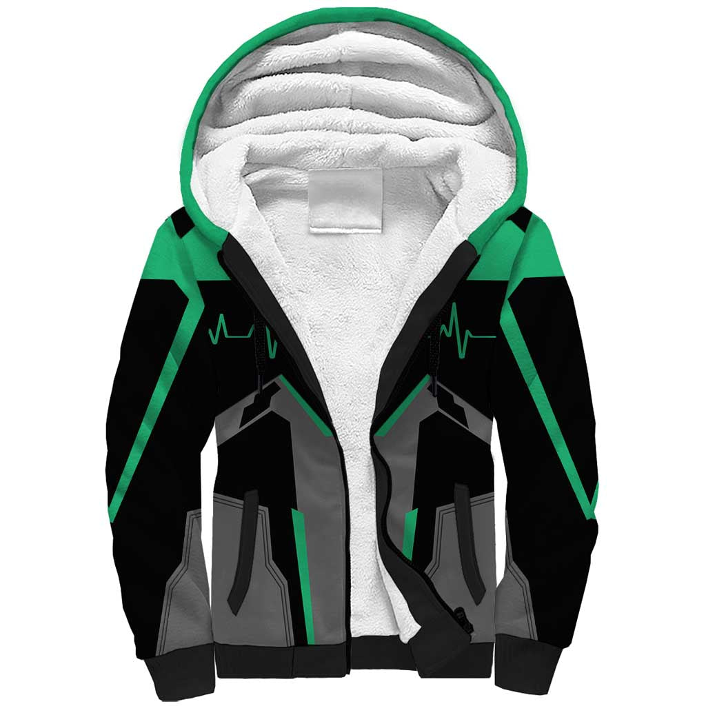 Personalized Bowling Heartbeat Team Sherpa Hoodie For Bowlers Green and Gray - Wonder Print Shop