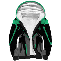 Personalized Bowling Heartbeat Team Sherpa Hoodie For Bowlers Green and Gray - Wonder Print Shop