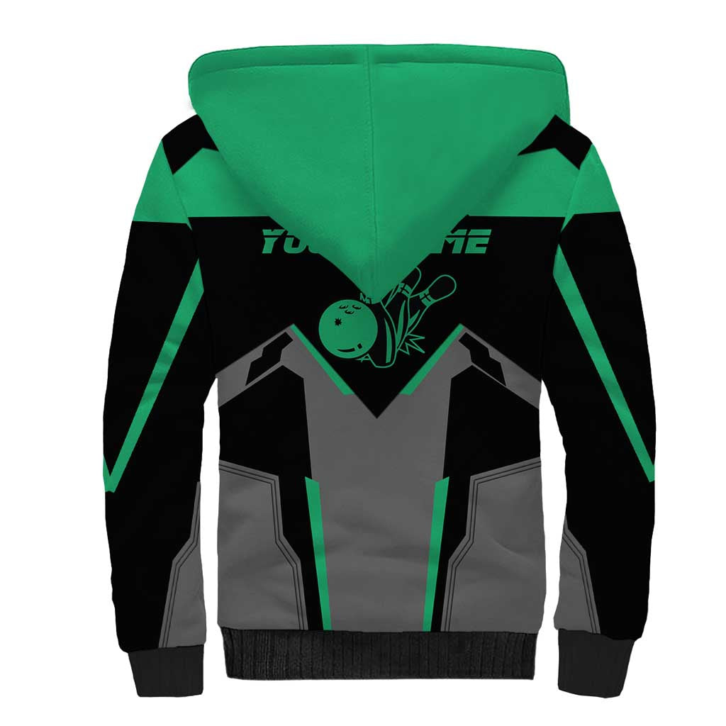 Personalized Bowling Heartbeat Team Sherpa Hoodie For Bowlers Green and Gray - Wonder Print Shop