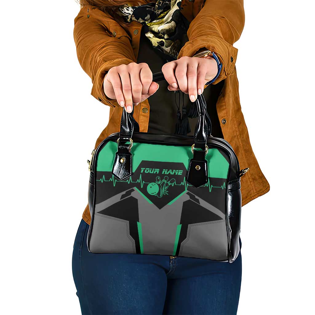 Personalized Bowling Heartbeat Team Shoulder Handbag For Bowlers Green and Gray - Wonder Print Shop