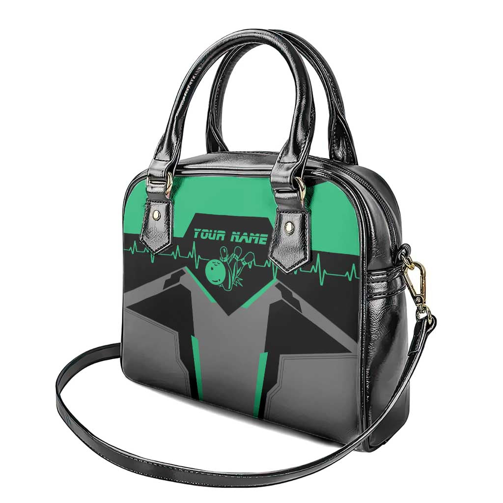 Personalized Bowling Heartbeat Team Shoulder Handbag For Bowlers Green and Gray - Wonder Print Shop