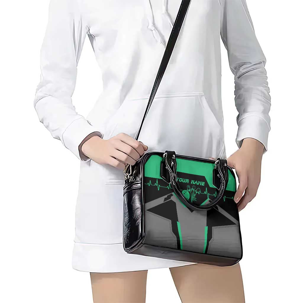 Personalized Bowling Heartbeat Team Shoulder Handbag For Bowlers Green and Gray - Wonder Print Shop