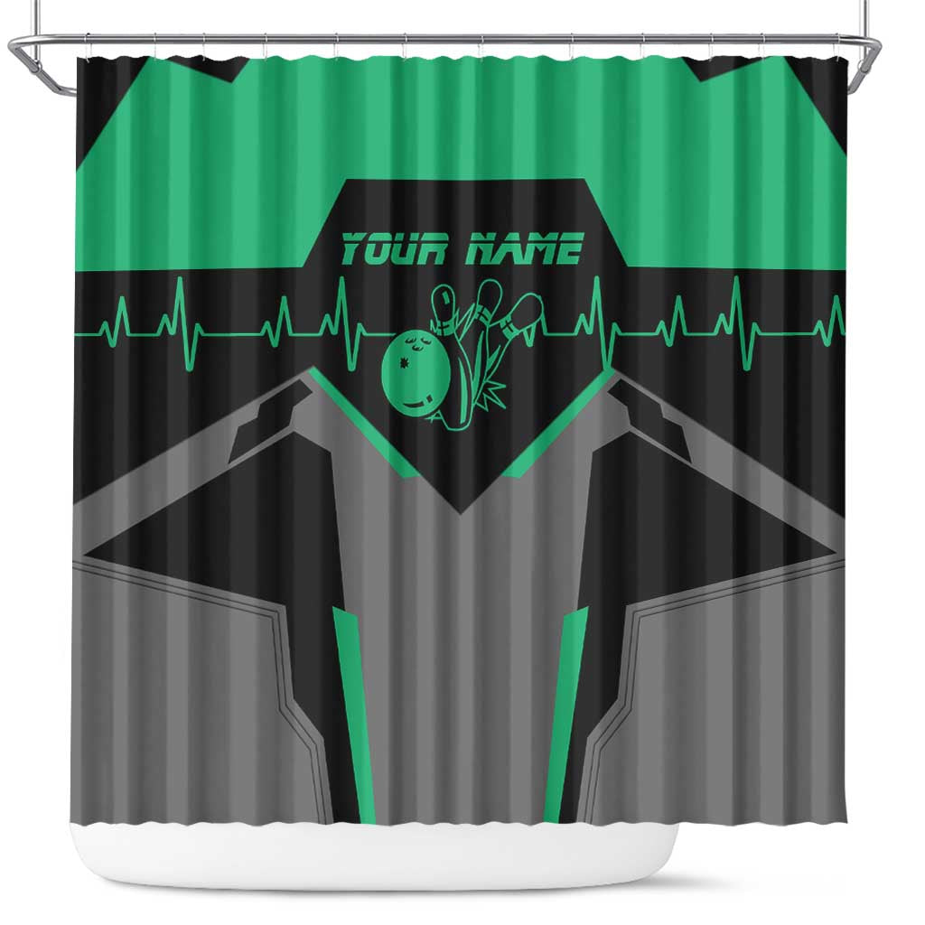 Personalized Bowling Heartbeat Team Shower Curtain For Bowlers Green and Gray - Wonder Print Shop