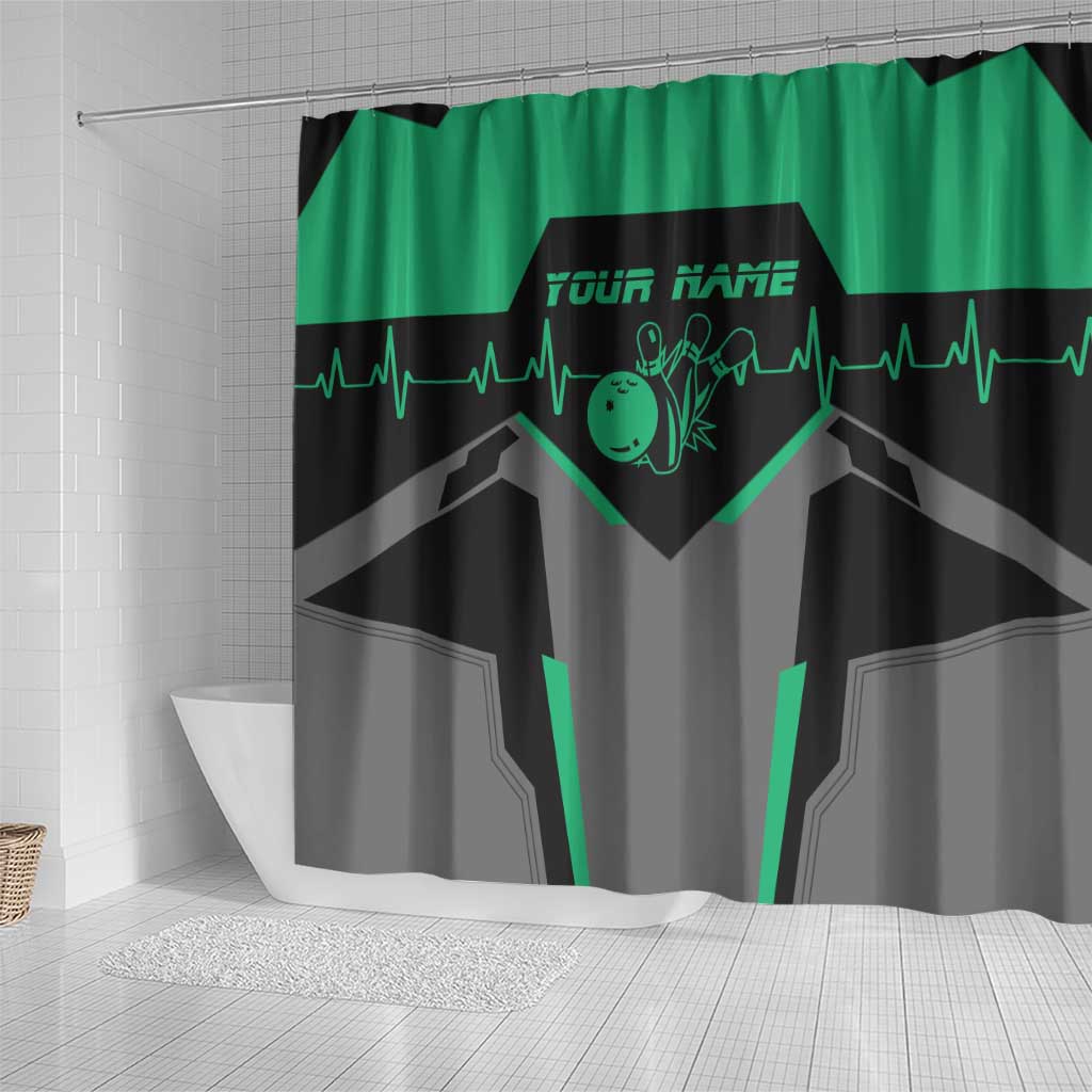 Personalized Bowling Heartbeat Team Shower Curtain For Bowlers Green and Gray - Wonder Print Shop