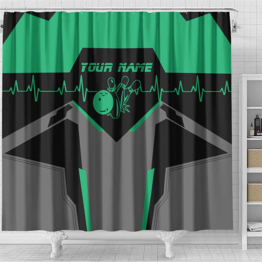 Personalized Bowling Heartbeat Team Shower Curtain For Bowlers Green and Gray - Wonder Print Shop