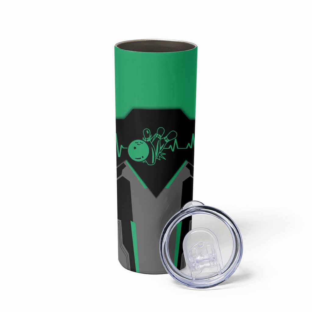 Personalized Bowling Heartbeat Team Skinny Tumbler For Bowlers Green and Gray - Wonder Print Shop