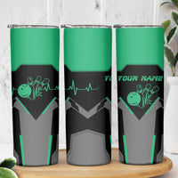 Personalized Bowling Heartbeat Team Skinny Tumbler For Bowlers Green and Gray - Wonder Print Shop