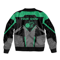 Personalized Bowling Heartbeat Team Sleeve Zip Bomber Jacket For Bowlers Green and Gray - Wonder Print Shop
