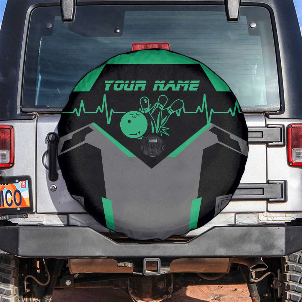Personalized Bowling Heartbeat Team Spare Tire Cover For Bowlers Green and Gray - Wonder Print Shop