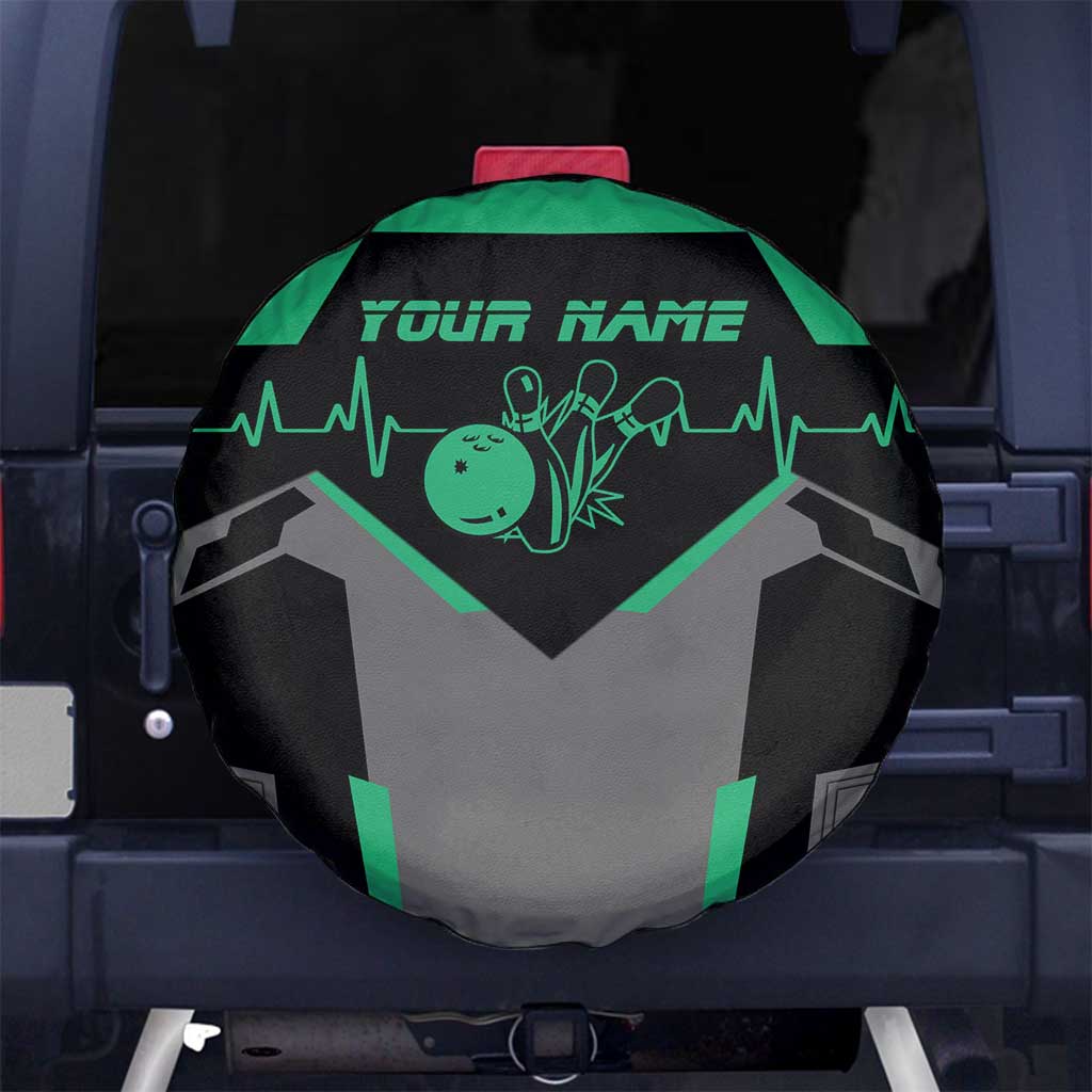 Personalized Bowling Heartbeat Team Spare Tire Cover For Bowlers Green and Gray - Wonder Print Shop