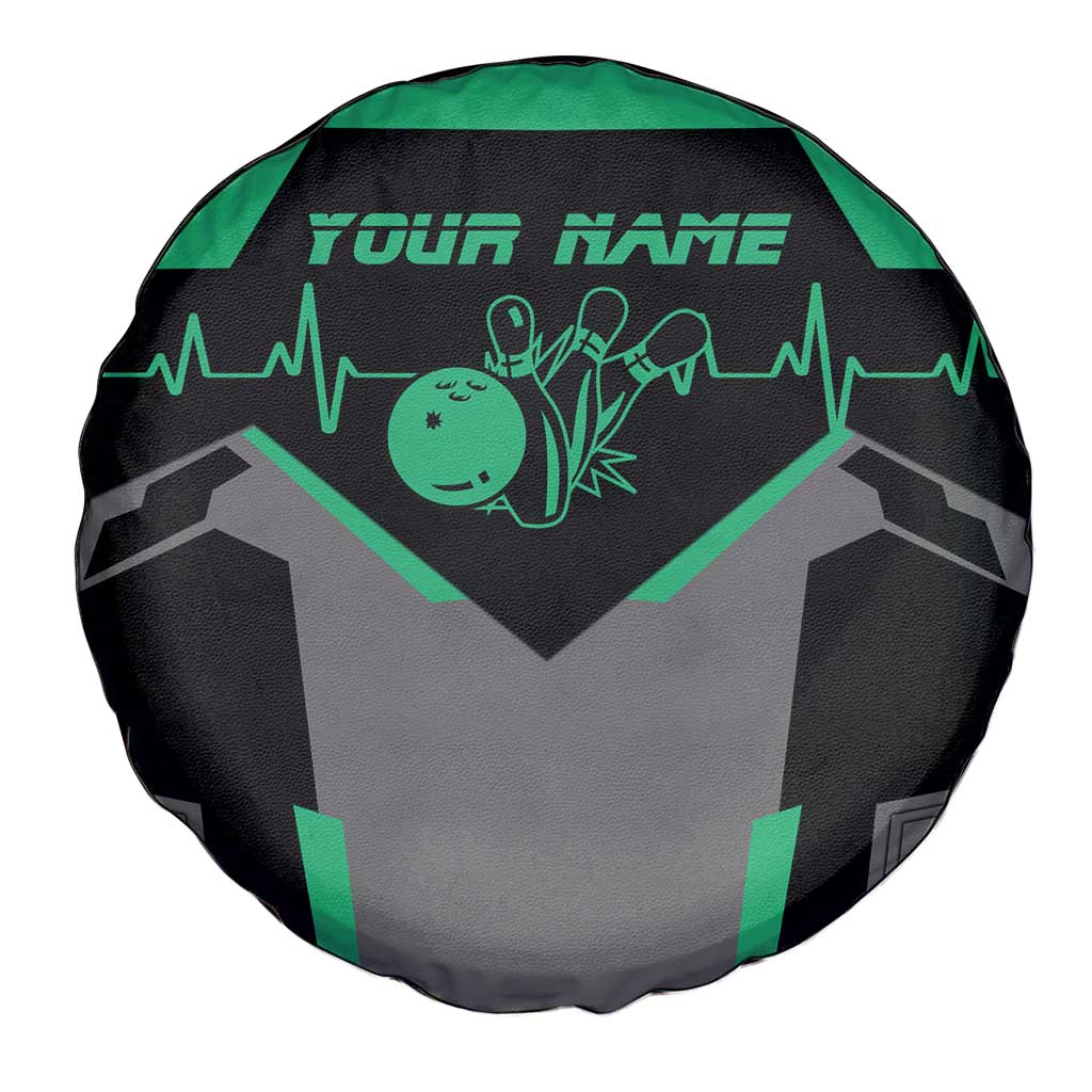 Personalized Bowling Heartbeat Team Spare Tire Cover For Bowlers Green and Gray - Wonder Print Shop
