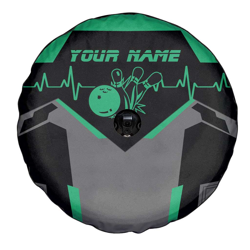 Personalized Bowling Heartbeat Team Spare Tire Cover For Bowlers Green and Gray - Wonder Print Shop
