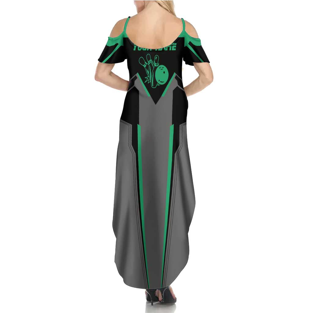 Personalized Bowling Heartbeat Team Summer Maxi Dress For Bowlers Green and Gray - Wonder Print Shop