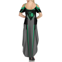 Personalized Bowling Heartbeat Team Summer Maxi Dress For Bowlers Green and Gray - Wonder Print Shop