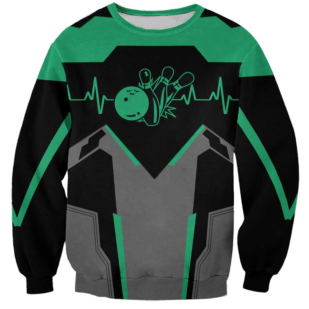 Personalized Bowling Heartbeat Team Sweatshirt For Bowlers Green and Gray - Wonder Print Shop