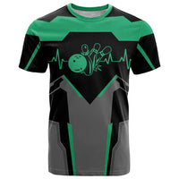 Personalized Bowling Heartbeat Team T Shirt For Bowlers Green and Gray - Wonder Print Shop