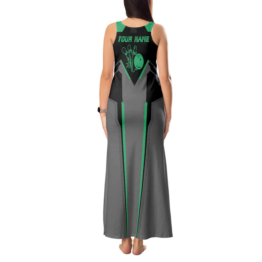 Personalized Bowling Heartbeat Team Tank Maxi Dress For Bowlers Green and Gray - Wonder Print Shop