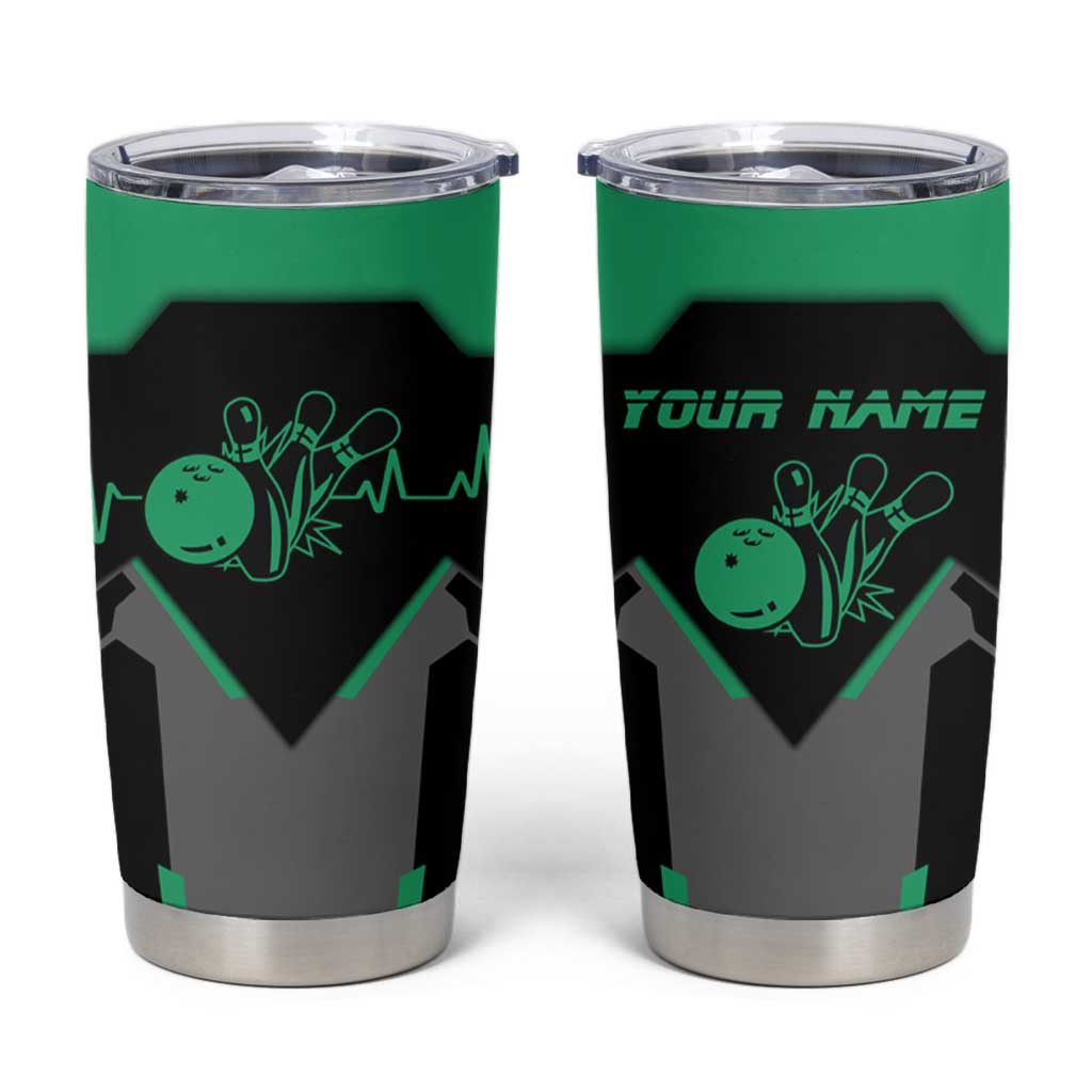 Personalized Bowling Heartbeat Team Tumbler Cup For Bowlers Green and Gray - Wonder Print Shop
