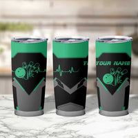 Personalized Bowling Heartbeat Team Tumbler Cup For Bowlers Green and Gray - Wonder Print Shop