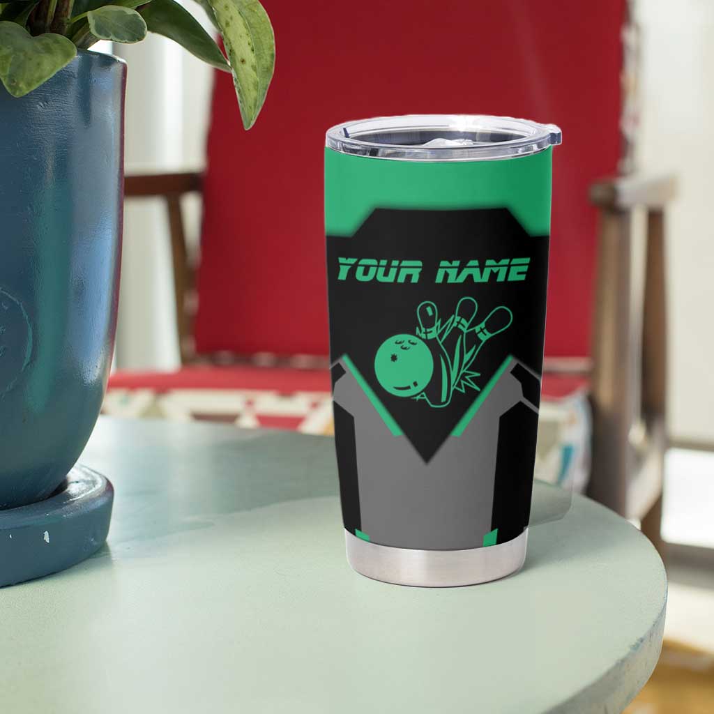 Personalized Bowling Heartbeat Team Tumbler Cup For Bowlers Green and Gray - Wonder Print Shop