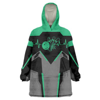 Personalized Bowling Heartbeat Team Wearable Blanket Hoodie For Bowlers Green and Gray - Wonder Print Shop