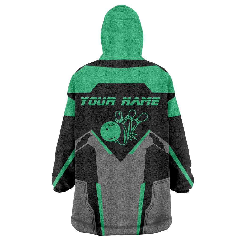 Personalized Bowling Heartbeat Team Wearable Blanket Hoodie For Bowlers Green and Gray - Wonder Print Shop