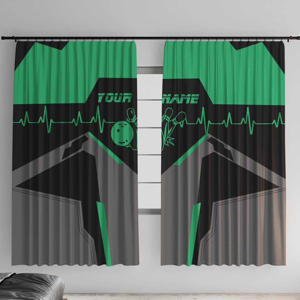 Personalized Bowling Heartbeat Team Window Curtain For Bowlers Green and Gray - Wonder Print Shop