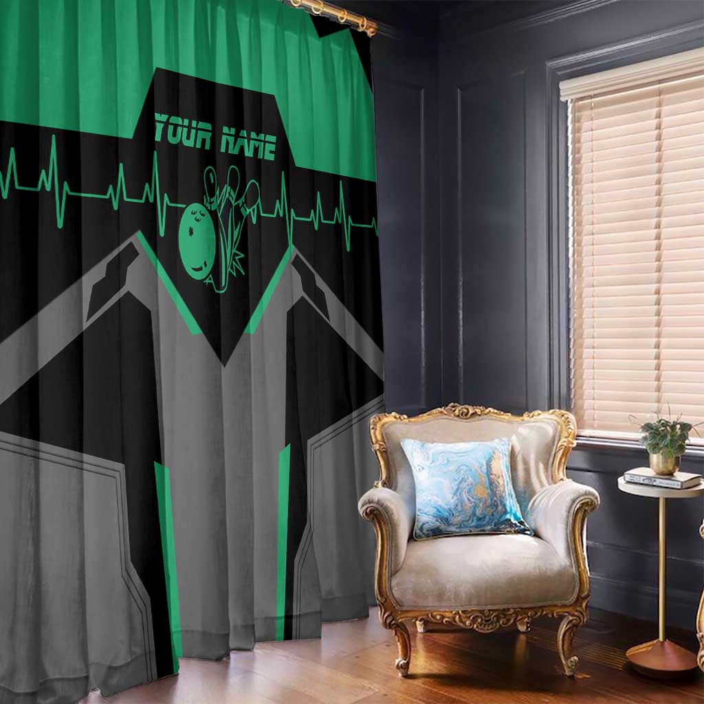 Personalized Bowling Heartbeat Team Window Curtain For Bowlers Green and Gray - Wonder Print Shop