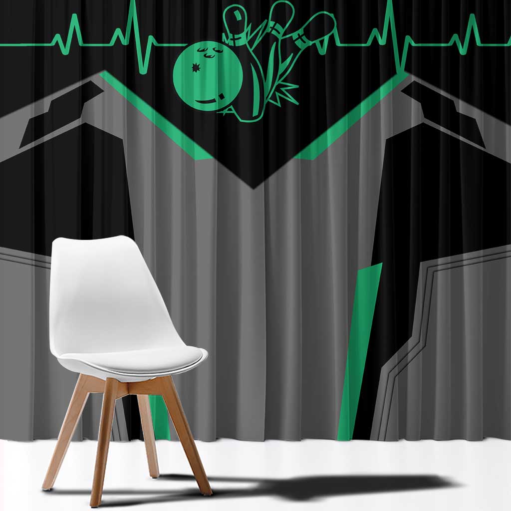 Personalized Bowling Heartbeat Team Window Curtain For Bowlers Green and Gray - Wonder Print Shop
