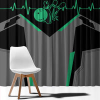 Personalized Bowling Heartbeat Team Window Curtain For Bowlers Green and Gray - Wonder Print Shop