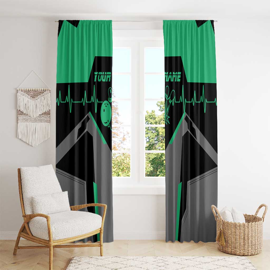 Personalized Bowling Heartbeat Team Window Curtain For Bowlers Green and Gray - Wonder Print Shop