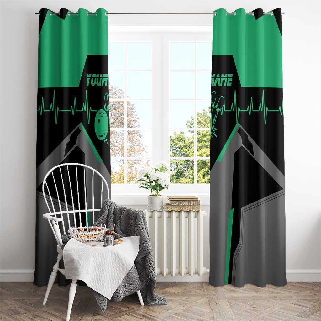 Personalized Bowling Heartbeat Team Window Curtain For Bowlers Green and Gray - Wonder Print Shop