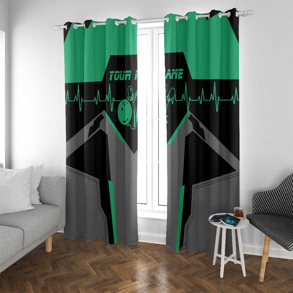 Personalized Bowling Heartbeat Team Window Curtain For Bowlers Green and Gray - Wonder Print Shop