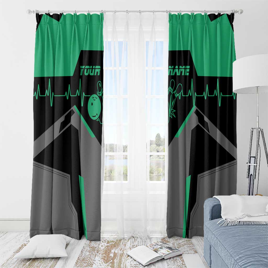 Personalized Bowling Heartbeat Team Window Curtain For Bowlers Green and Gray - Wonder Print Shop