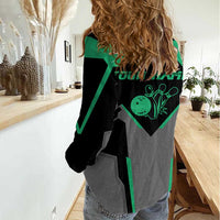 Personalized Bowling Heartbeat Team Women Casual Shirt For Bowlers Green and Gray - Wonder Print Shop