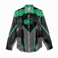 Personalized Bowling Heartbeat Team Women Casual Shirt For Bowlers Green and Gray - Wonder Print Shop