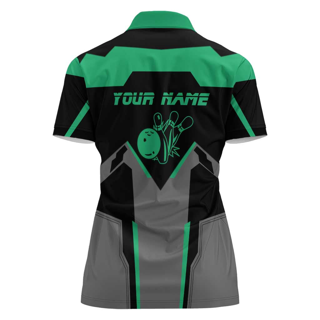 Personalized Bowling Heartbeat Team Women Polo Shirt For Bowlers Green and Gray - Wonder Print Shop